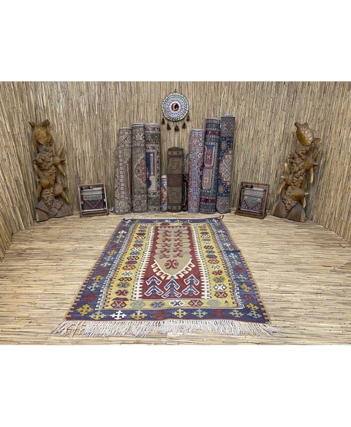 Handmade Turkish Kayseri Nomadic Original  Wool on Wool Kilim – FREE SHIPPING..!